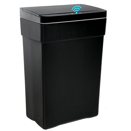 BLKMTY 13 Gallon Plastic Trash Can with Lid, Black, 50 Liters | Motion Sensor Garbage Can, for Kitchen, Home, Office, Bathroom