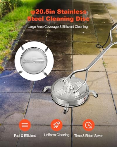 VEVOR 20 Inch Pressure Washer Surface Cleaner, 4000 PSI Stainless Steel Attachment with 4 Wheels, 2 Nozzles, 3/8 Inch Quick Connect and Dual Handle for Concrete, Patio, Sidewalk