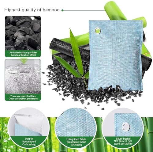 2 Bags Natural Air Purifying Bag | Bamboo Charcoal Odor Absorber for Home & Car | Closet Odor Eliminator, Small Room Deodorizer & Car Air Freshener | Charcoal Bags (200g light blue1, Unscented)