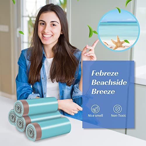 JOYEUX 4 Gallon Small Trash Bags, No-Tearing Drawstring Garbage Bags for Bathroom Kitchen, Beachside Breeze Scent, 60 Count | Wastebasket Bag for Bathroom Kitchen, Beachside Breeze Scent, 60 Count
