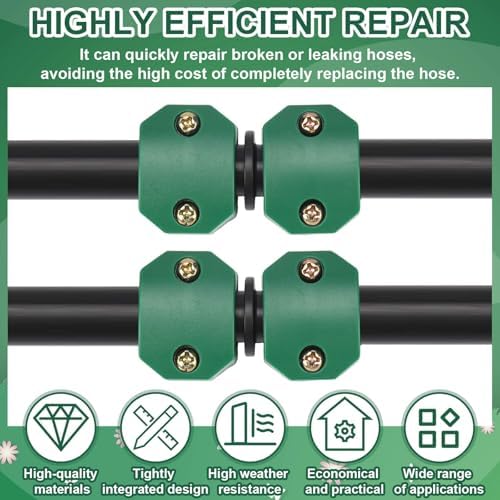 Pangda 2 Pack Garden Hose Mender Repair, Fits 3/8" or 1/2" Garden Hoses, Rust-free Poly Hose Connector with Clamp(Green, Black, Coupling)