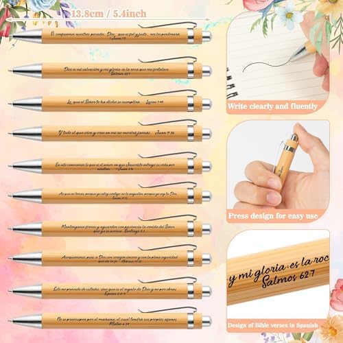 ANGOLIO Spanish Christian Religious Gifts - Back to School Gift 230P Colorful Flower Regalos Cristianos En Español Bible Verse Bamboo Pen Keychain Bookmark Stationary for Women Men VBS Church Supplies