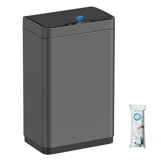 Mbillion 15 Gallon Touchless Motion Sensor Trash Can | Rectangular grey smart garbage can with lid, automatic touchless design for kitchen, bedroom, home & office use