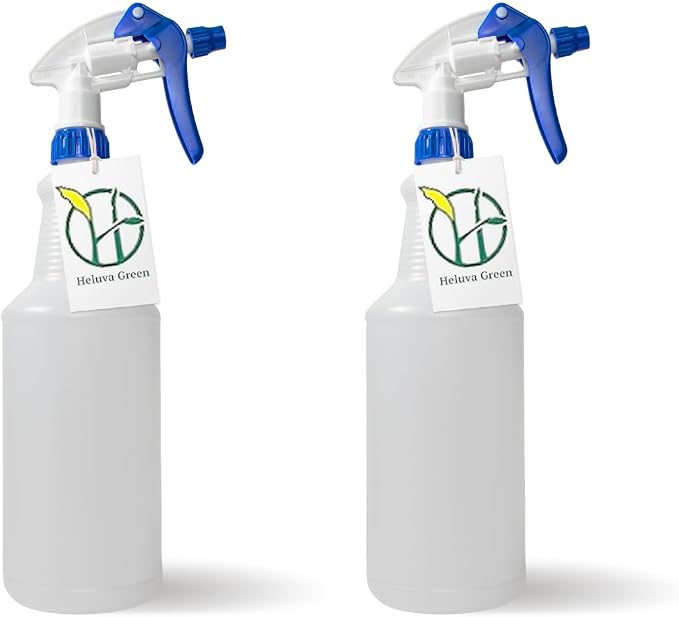 Heavy Duty 32oz Plastic Spray Bottles for Cleaning, Blue 2 Pack | Large empty industrial bottles for gardening, vinegar, chemicals, pro cleaners. Adjustable sprayer nozzle.