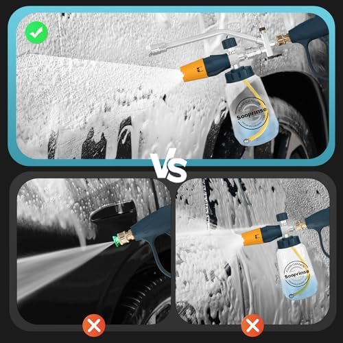 Sooprinse Pressure Washer Foam Cannon with Short Pressure Washer Gun, Dual Connector Accessory, Snow Soap Attachment for Car Wash, 5 Nozzles Tips with 1/4” Quick Connect， 4000 PSI