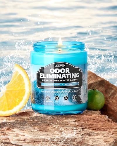 AOOVOO 4 Pack Odor Eliminating Candle - Fantasy Ocean Air Freshing Candle | 36oz, Eliminates 95% of Pet, Smoke, Food, and Other Smells Quickly, Highly Fragranced Non Toxic Soy Candle