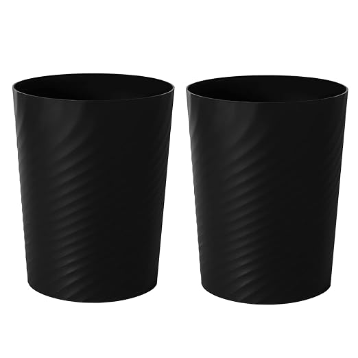 Plastic Small Bathroom Trash Can Wastebasket Garbage Can, Black, 2 Pack | Sturdy-Easy to Clean, Bathroom, Laundry Room, Kitchen, Office, Kids Room, Dorm, Bedroom, 1.8 Gallon