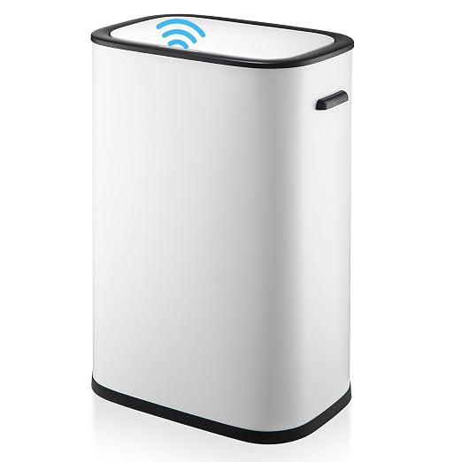 TrailBlaze Motion Sensor Trash Can, 14.5 Gal / 55 L Automatic Garbage Can with Soft-Close Lid and Handle, Touchless Rectangle Waste Basket for Kitchen, Bathroom, Bedroom, White(Without Inner Bucket)