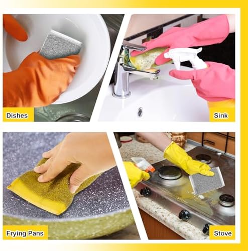 Thyle 24 Pack Steel Wool Scrubber Kitchen Sponges, Heavy Duty Non Scratch Metal Sponges, Reusable Cleaning Scrub Pads for Dishes, Pots, Pans, Sink and Tough Hard Stains (Gray,Yellow)