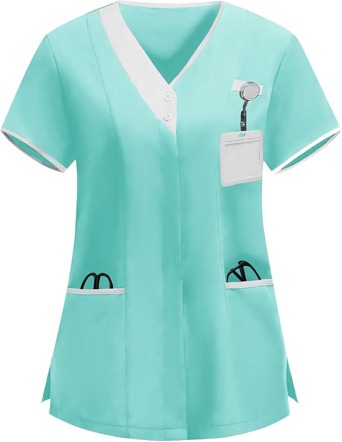2026 Housekeeping Uniform Cleaning Uniforms - Button V Neck Top & Pants with Multi Pockets - Scrubs for Women