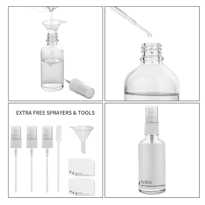2oz Clear Glass Spray Bottles for Essential Oils, Set of 3 | Small, Plastic Sprayer