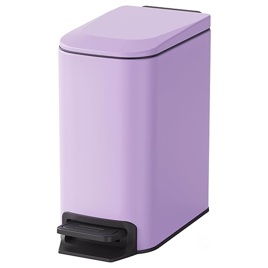 Cesun Small Bathroom Trash Can with Lid, 1.6 Gal, Soft Close, Purple | Step pedal soft close, Slim 5.9in fits narrow spaces, Stainless steel, Anti-fingerprint, Removable inner bucket, Odor seal