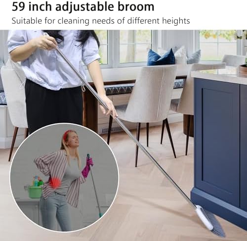 Angle Broom for Hardwood Floors - Soft Bristled Kitchen Broom, Indoor & Office Use (Off White)