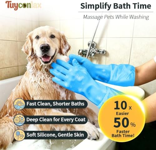 Long Sleeve Dog & Cat Washing Gloves, Pet Bathing Grooming Tool | Anti-bite thick silicone,gentle massage & deshedding,ideal for all coat types & breeds,dishwasher safe,home & car cleaning