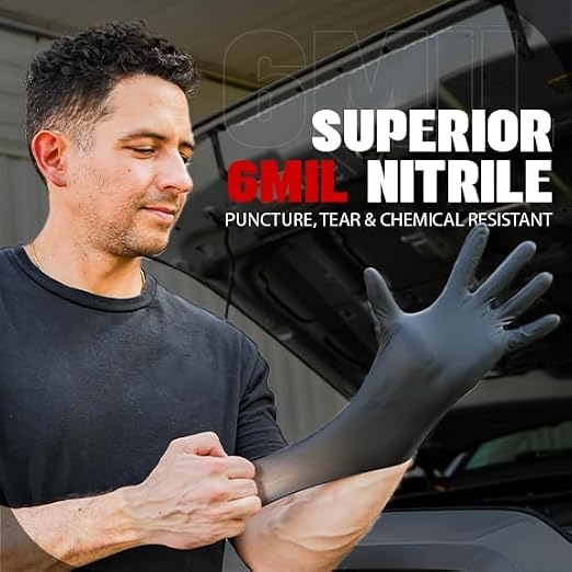 London Labs Heavy Duty 6 Mil Black Nitrile Gloves - Disposable, Latex & Powder Free | Mechanic, Food Prep & Tattoo | Rubber Gloves for Cooking, Cleaning & Household |Bulk Case of (1000)
