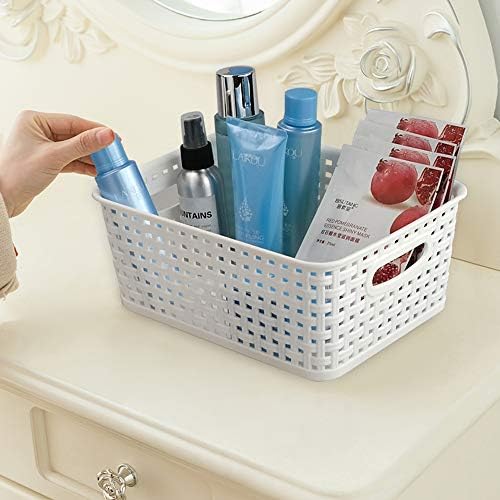 6-Pack White Storage Baskets, Plastic Weave Basket for Organizing | Woven Design, Built-in Handles, High Quality Organizer Basket for Storage