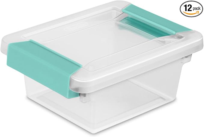 Sterilite Clip Box, Stackable Clear Plastic Bins- Mini, 12-Pack | Storage Containers with Latching Lids for Writing, Arts or Crafts Supplies - Home, Office, Classroom & Workshop Organization