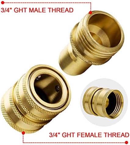 YAMATIC Brass Garden Hose Quick Connect Fittings, 3/4" Thread (4 PACK) | Heavy Duty Solid Brass Fittings, Durability and Leakproof for Garden, Yard, Lawn, Instant Connection