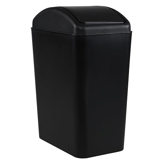 Oymlclivisa 4.5 Gallon Plastic Swing Top Trash Can, Slim Trash Bin, Black | Small Garbage Can with Lid for Narrow Space