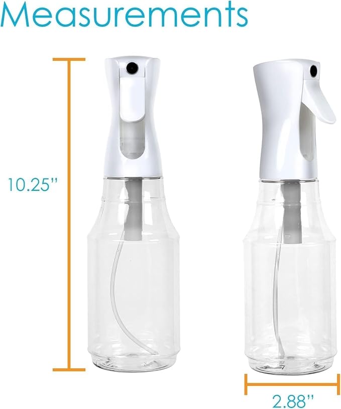 Continuous Spray Water Bottle, Hair Mist Sprayer, White, 24 Oz, 3 Pack | Solvent & BPA Free Clear Plastic, Pressurized Mister, With Pump, For Stylist, Salon, Barber
