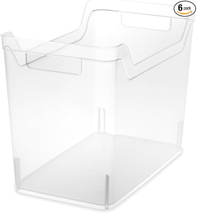 Sterilite Medium Shelf Bin Organizing Plastic Container, Home Kitchen or Office Storage Tote, Open Top Basket with Handles, 6 Pack, Clear