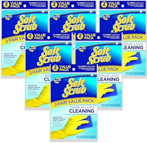 Soft Scrub Latex Cleaning Gloves – Medium Yellow Rubber Glove – Dishwashing Glove and Gardening – Cleaning and Plastic Gloves Guantes – Pack of 6