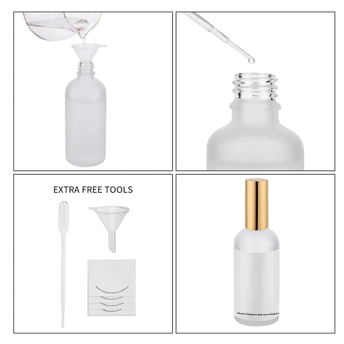 Glass Spray Bottle with Gold Sprayer, 3.4oz, 2 Pack | Perfume Atomizer, Empty, Fine Mist, Frosted