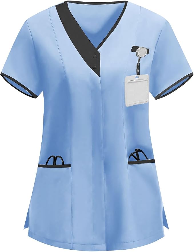 2026 Housekeeping Uniform Cleaning Uniforms - Button V Neck Top & Pants with Multi Pockets - Scrubs for Women