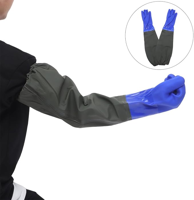 2 Pairs Waterproof Long Cuff Rubber Cleaning Gloves, Elbow-length Heavy Duty Reusable Kitchen Gloves with Flocked Lining, Suitable for Dishwashing and Household Cleaning