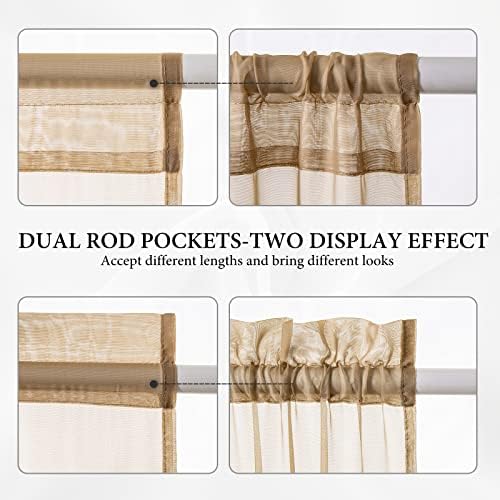 MIULEE Brown 25 x 40 Inches Sidelight Sheer Curtains for French Door | Light Filtering Window Gauze, 2 Panels, Tieback
