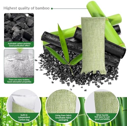 2 Bags Natural Air Purifying Bag | Bamboo Charcoal Odor Absorber for Home & Car | Closet Odor Eliminator, Small Room Deodorizer & Car Air Freshener | Charcoal Bags (75g light green2, Unscented)
