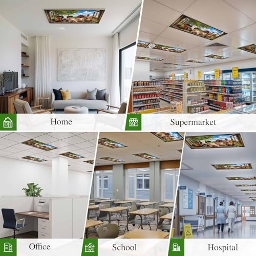 Fluorescent Light Covers for Drop Ceiling Farm Happy Pig Cow Sheep Chicken Magnetic Light Filters, Window View Ceiling Shade Filters for Home Classroom Office,2x4 ft,4Packs