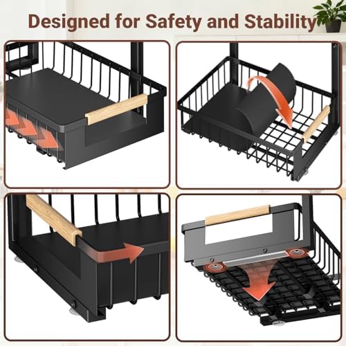 Under Sink Organizers and Storage, 2 Pack L-Shaped Pull Out Cabinet Organizer, 2 Tier Sliding Storage Rack with Adjustable Height, Metal Under Sink Shelf for Kitchen, Bathroom, Pantry, Black