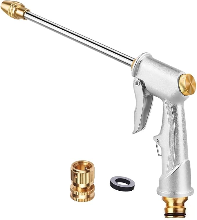 Garden Hose Nozzle, Heavy Duty High Pressure Water Spray Nozzle with 8 Spray Patterns, Leakproof Metal Hose End Sprayer for Car Wash, Watering Plants, Cleaning Patio, and Pet Shower