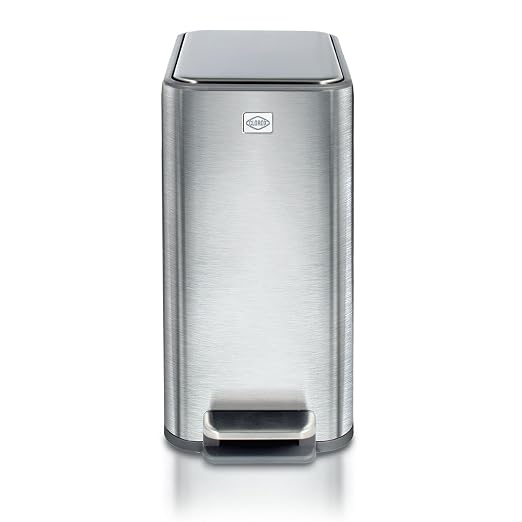 Clorox Slim Trash Can - 2.6 Gallon (10 Liter) Small Metal Trash Can with Soft Close Lid, Step Pedal, Removable Bucket - Stainless Steel Waste Bin for Narrow Spaces, Bathroom, and Office