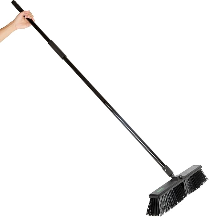 Restaurantware-Clean Tek Professional 17.13 Inch Push Broom, 1 Heavy-Duty Broom With 59â€ Handle - Heavy Bristles, 2 Handle Attachment, Wooden, Commercial Use, For Deck, Garage, Yard, Patio