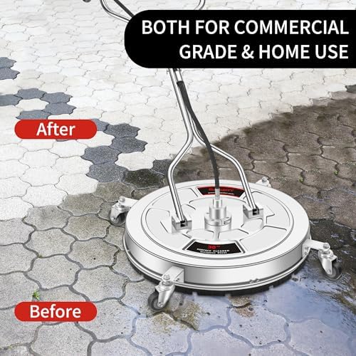 30" Pressure Washer Surface Cleaner with 4 Wheels - Stainless Steel Dual Handle Surface Cleaner for Pressure Washer Attachment for Concrete, Patio, Sidewalk, Deck and Driveways