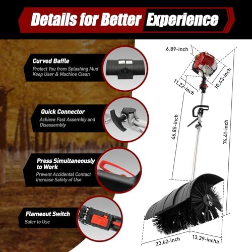 52CC 2-Stroke Gas Handheld Sweeper, 2.3HP Engine Power Snow Sweeping Broom Cleaning Driveway Turf Lawns, Portable Artificial Grass Brush Power Broom Sweeper Cleaner Tools