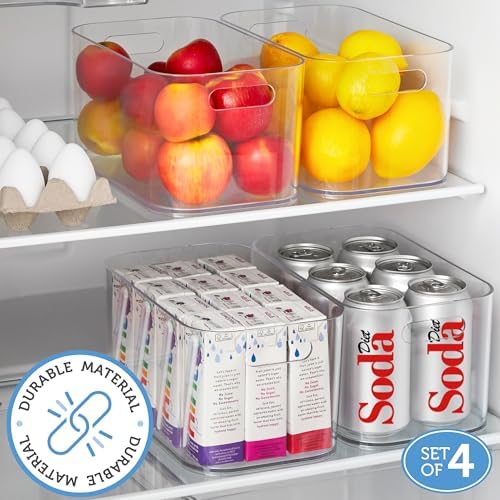 STORi Bliss 10" x 6" Open Clear Pantry Organizer Bin, Set of 4, Plastic Containers with Handle for Kitchen, Fridge, Cabinet, Closet, Bathroom, Undersink Storage Made in USA