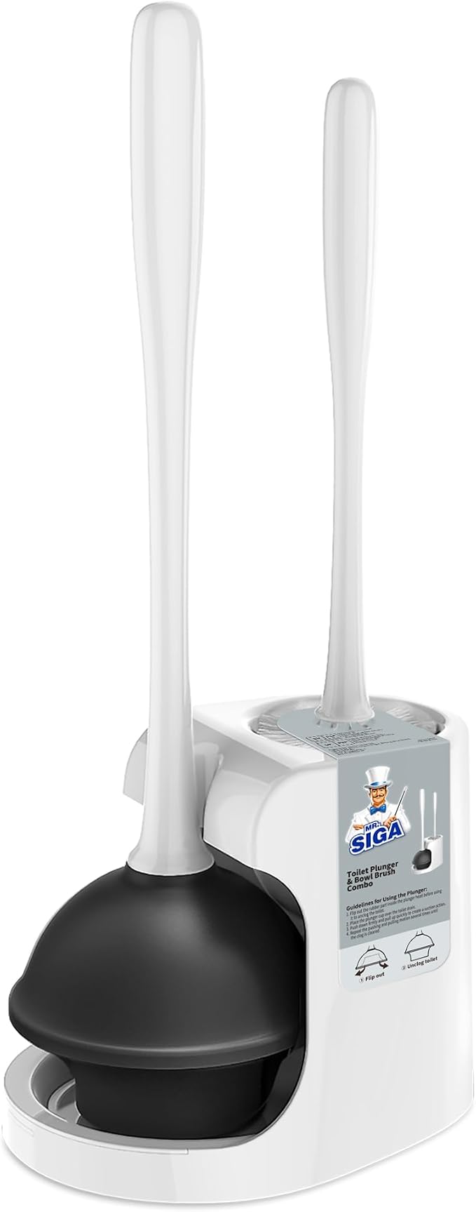 MR.SIGA Toilet Plunger and Bowl Brush Combo for Bathroom Cleaning, White | Heavy duty toilet brush and plunger set, toilet bowl brush and plunger with holder