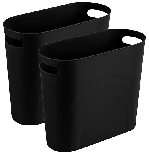 rejomiik Small Trash Can, Slim Garbage Can Plastic Waste Basket with Handles 3.5 Gallon Container Bin for Narrow Spaces Bathroom, Bedroom, Kitchen, Office at Home, 2 Pack Black | Plastic Waste Basket with Handles for Bathroom, Bedroom, Dorm, Kitchen, O...