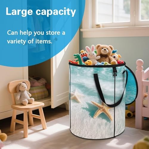 doginthehole Seaside Starfish Trash Can Outdoor with Lid 20 Gallons Portable Trash Can Large Pop-Up Waste Bin for Camping Beach Travel Yard Home Decorations