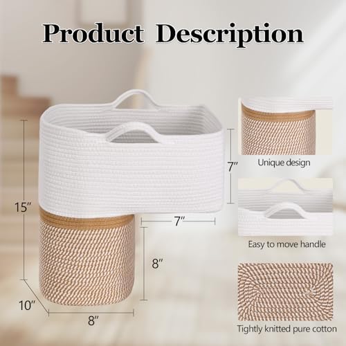 Woven Stair Basket, Stair Baskets for Wooden Stairs, Carpeted Stairs Storage Basket with Handles, Staircase Baskets for Toys, Books, Yellow, 15” L x 10” W x 15” H