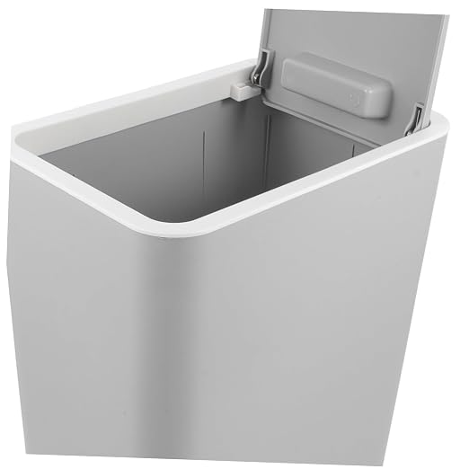 Slim Trash Can with Pop-up Lid Stylish Rectangular Waste Bin for Kitchen Bathroom and Office Easy Clean Grey Design for Indoor Waste Management