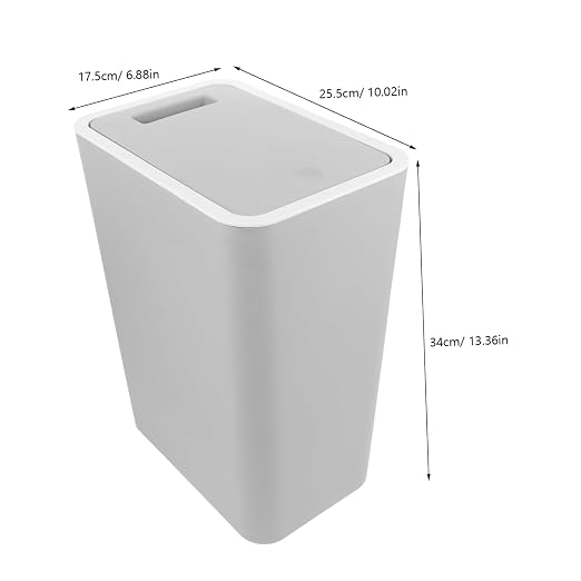 Slim Trash Can with Pop-up Lid Stylish Rectangular Waste Bin for Kitchen Bathroom and Office Easy Clean Grey Design for Indoor Waste Management