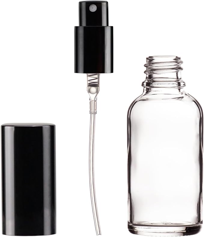 YIZHAO Clear Glass Spray Bottles 1oz, with Small Fine Mist Spray, Metal Cap, Refillable for Essential Oil,Travel,Cleaning,Perfume,Aromatherapy,Makeup – 12 Pcs