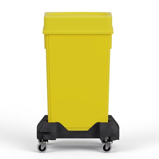 23 Gallon Yellow Rectangular Slim Trash Can with Drop Shot Lid and Dolly | Great for Home, Commercial, or Restaurant Use.