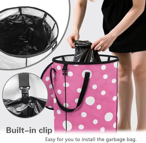 Collapsible Trash Can Polka Dot Camping Garbage Can with Lid Reusable Yard Leaf Waste Bag Perfect for Leaf Removal, Yard Clean-Up