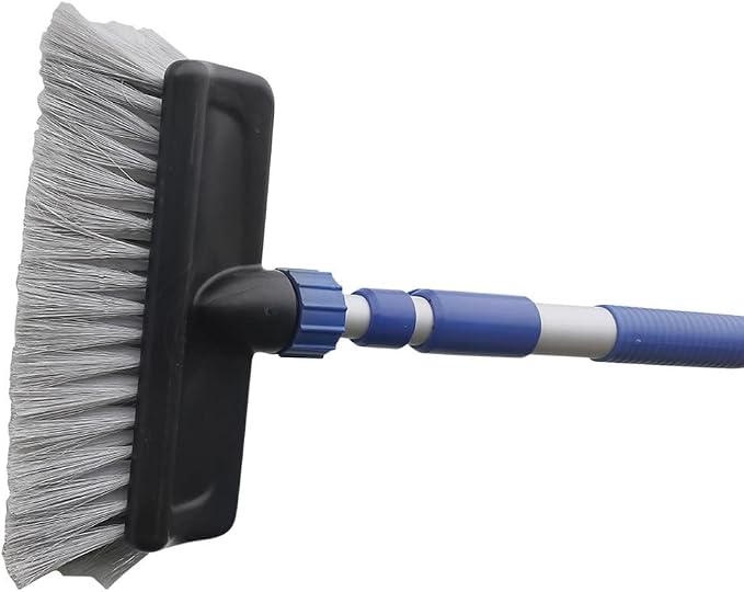 Camco Flow-Through Wash Brush with Push Button Telescoping Handle - Connect to Standard Water Hose to Clean Your Vehicle | Great for RV, Truck Boat and Car Washing - (41960)