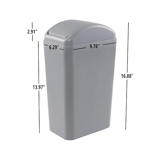 Esdiplot 3.5 Gallon Swing Lid Waste Can, Plastic Swing-Top Trash Can, Gray